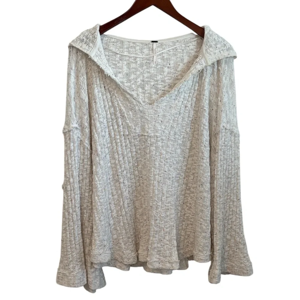 Free People Baja Babe Hacci Hooded Pullover White Multicolor Speckles Top M - Picture 2 of 13